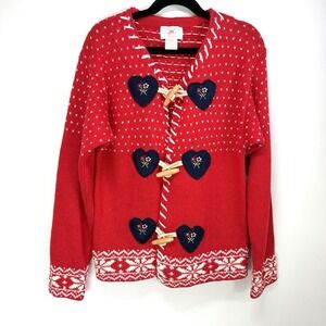 Vintage Strawberry Fair Red/Blue/White‎ Knit Girls Cardigan Size 10/12